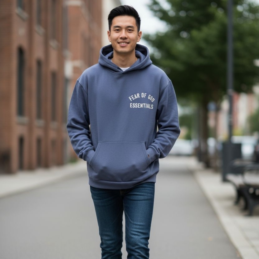 NWT Fear of God Essentials Fleece Hoodie 'Marine' ATHENTIC‎ Sz Small